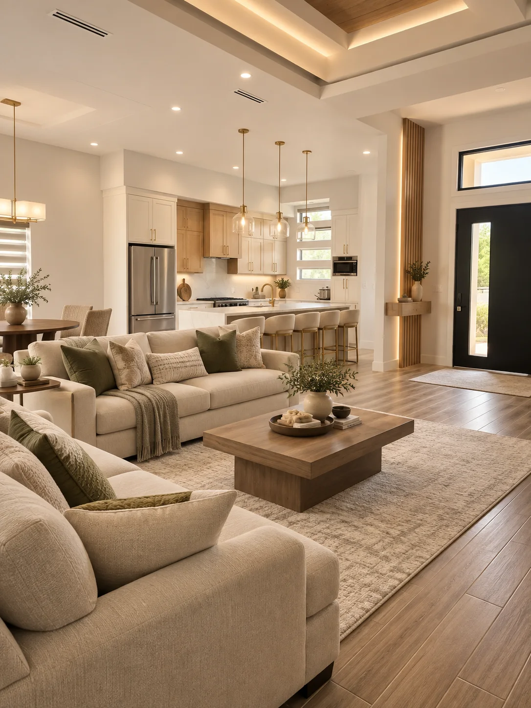 An open living, kitchen and dining space